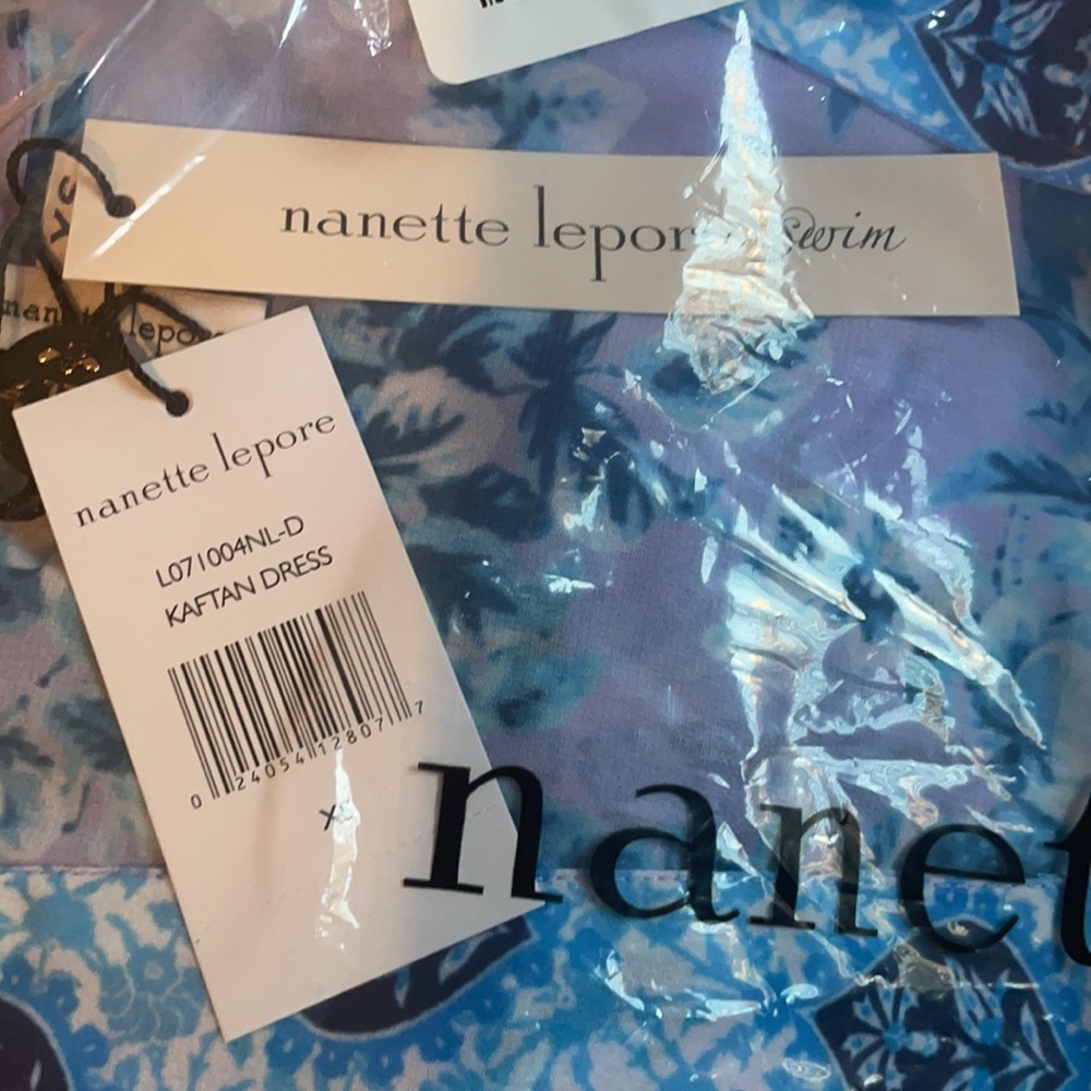 NANETTE LEPORE NWT KAYLA TIE FRONT KAFTAN COVER UP SWIM DRESS PURPLE BLUE DRESS - Picture 5 of 7